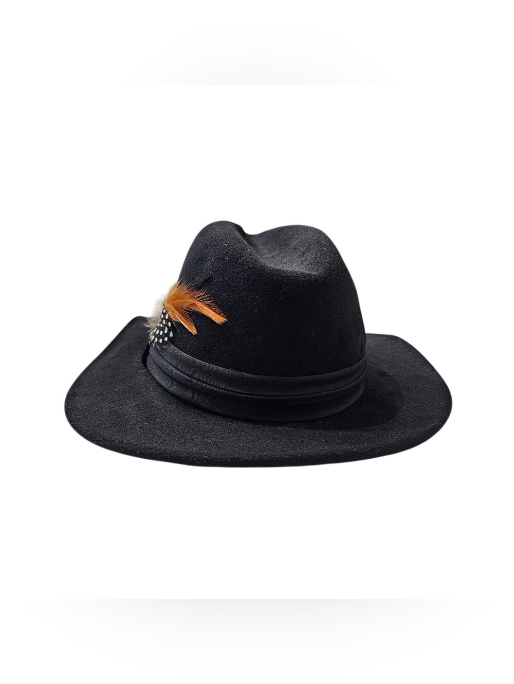 Something Special Black Felt Fedora HatFeather Accent Western Wide Brim One Size